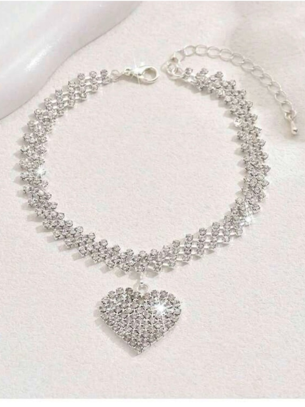 Silver Crystal Heart Ankle Bracelet - Women Jewelry